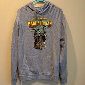 Star Wars Mandalorian Gray Hoodie with Yoda Design